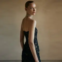 Romantic Strapless Black Lace Homecoming Dress with Floral Details — view 3