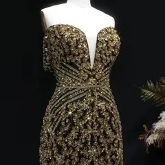 Off the Shoulder Gold Sequin Embellished Black Mini Party Homecoming Dress — view 3