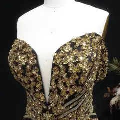 Off the Shoulder Gold Sequin Embellished Black Mini Party Homecoming Dress — view 8