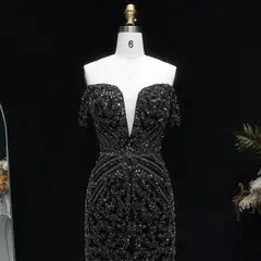 Off the Shoulder Gold Sequin Embellished Black Mini Party Homecoming Dress — view 15