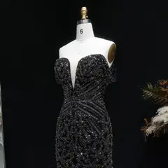 Off the Shoulder Gold Sequin Embellished Black Mini Party Homecoming Dress — view 17
