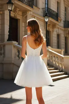 White Intricate Lace Tulle Mini Ballgown Homecoming Dress — view 4
