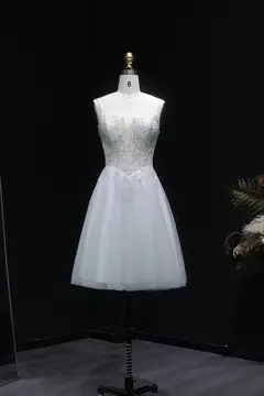 White Intricate Lace Tulle Mini Ballgown Homecoming Dress — view 5