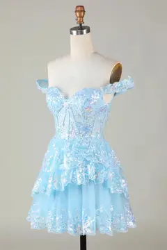 Champagne Sequin Tiered Ballgown Homecoming Dress — view 17
