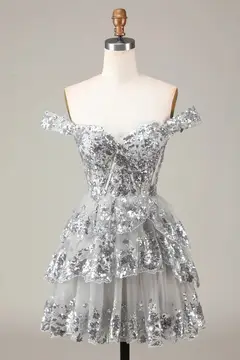 Champagne Sequin Tiered Ballgown Homecoming Dress — view 19