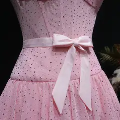 Blush Pink Strapless Tiered Tulle Homecoming Dress with Rhinestones & Bow — view 9