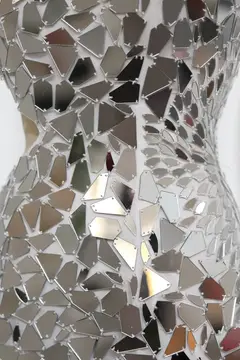 Silver Mosaic Mirror One-Shoulder Sheath Mini Homecoming Dress — view 8