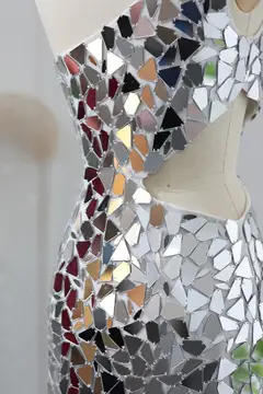 Silver Mosaic Mirror One-Shoulder Sheath Mini Homecoming Dress — view 10