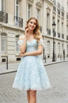 Blush Pink Floral Lace Cold-Shoulder Ballgown Homecoming Dress — view 5