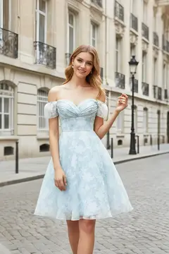 Blush Pink Floral Lace Cold-Shoulder Ballgown Homecoming Dress — view 7