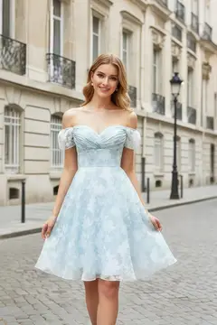 Blush Pink Floral Lace Cold-Shoulder Ballgown Homecoming Dress — view 8