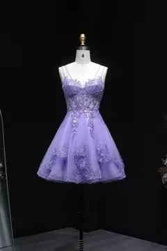 Lavender Lilac Lace Tulle Mini Ballgown Homecoming Dress — view 5