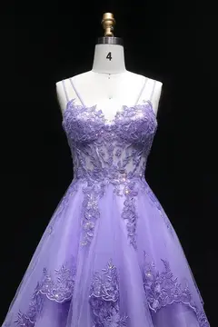 Lavender Lilac Lace Tulle Mini Ballgown Homecoming Dress — view 7