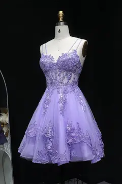 Lavender Lilac Lace Tulle Mini Ballgown Homecoming Dress — view 8