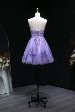 Lavender Lilac Lace Tulle Mini Ballgown Homecoming Dress — view 9