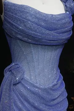 Light Blue Ruched Sequin Off-the-Shoulder Homecoming Dress — view 11