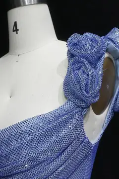 Light Blue Ruched Sequin Off-the-Shoulder Homecoming Dress — view 12