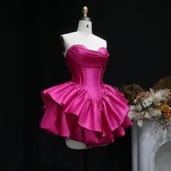 Fuchsia Sweetheart Satin Corset Short Homecoming Dress with Layered Ruffle Skirt — view 7