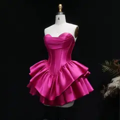 Fuchsia Sweetheart Satin Corset Short Homecoming Dress with Layered Ruffle Skirt — view 8