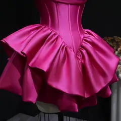 Fuchsia Sweetheart Satin Corset Short Homecoming Dress with Layered Ruffle Skirt — view 9