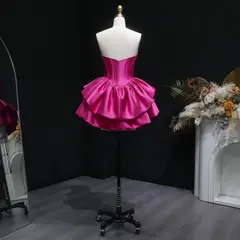 Fuchsia Sweetheart Satin Corset Short Homecoming Dress with Layered Ruffle Skirt — view 11