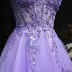 Lavender Lace Appliqué Tulle Homecoming Dress with Spaghetti Straps — view 10