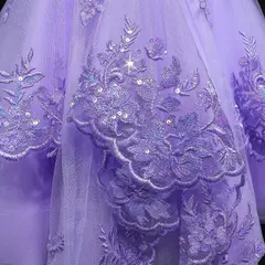 Lavender Lace Appliqué Tulle Homecoming Dress with Spaghetti Straps — view 11