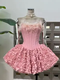 Red Strapless Corset 3D Flower Mini Short Homecoming Dress — view 8