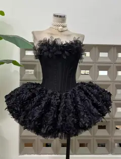 Red Strapless Corset 3D Flower Mini Short Homecoming Dress — view 9