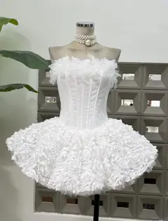 Red Strapless Corset 3D Flower Mini Short Homecoming Dress — view 10