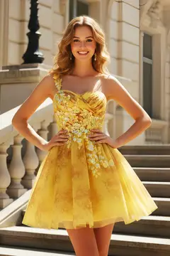 Yellow Tulle Sweetheart A-Line Mini Homecoming Dress — view 2