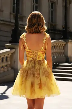 Yellow Tulle Sweetheart A-Line Mini Homecoming Dress — view 3
