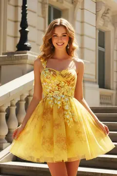 Yellow Tulle Sweetheart A-Line Mini Homecoming Dress — view 4