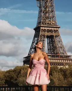 Romantic Pink Boned Corset Bust Mini A-Line Homecoming Dress — view 2