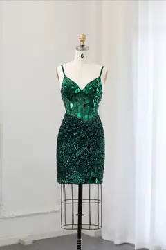 Emerald Green Sequin Sheath Lace-Up Homecoming Dress — view 5