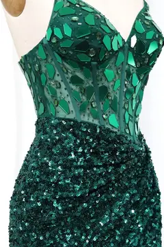 Emerald Green Sequin Sheath Lace-Up Homecoming Dress — view 8