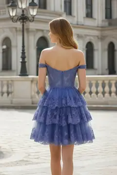Lavender Sequin Tiered Ballgown Lilac Homecoming Dress — view 6