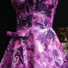 Purple Floral A-Line Open Back Homecoming Dress — view 10