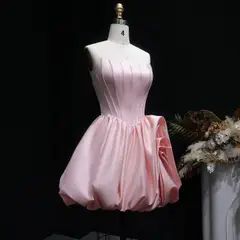 Blush Pink Strapless Satin Corset Short Homecoming Dress with 3D Ruffle Skirt — view 5