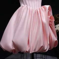 Blush Pink Strapless Satin Corset Short Homecoming Dress with 3D Ruffle Skirt — view 6
