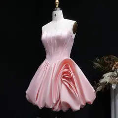 Blush Pink Strapless Satin Corset Short Homecoming Dress with 3D Ruffle Skirt — view 7