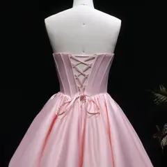 Blush Pink Strapless Satin Corset Short Homecoming Dress with 3D Ruffle Skirt — view 8