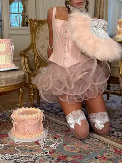 Pink Square Neck Corset Mini Homecoming Dress with 3D Ruffle Tulle — view 7