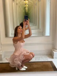 Pink Square Neck Corset Mini Homecoming Dress with 3D Ruffle Tulle — view 16