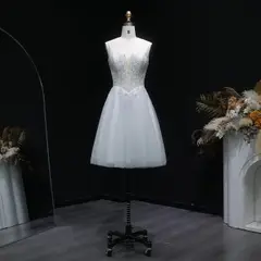 Spaghetti Strap Ball Gown Mini Short White Lace Homecoming Dress — view 3
