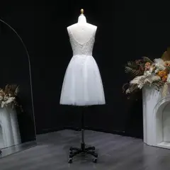 Spaghetti Strap Ball Gown Mini Short White Lace Homecoming Dress — view 8
