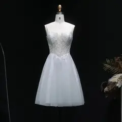 Spaghetti Strap Ball Gown Mini Short White Lace Homecoming Dress — view 10