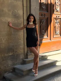 Luxury Black All Over Sequin Lace Thin Strap Mini Homecoming Dress — view 4