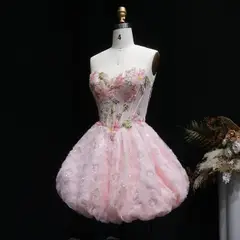 Blush Pink Sweetheart Floral Corset Homecoming Dress — view 2
