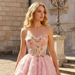 Blush Pink Sweetheart Floral Corset Homecoming Dress — view 3